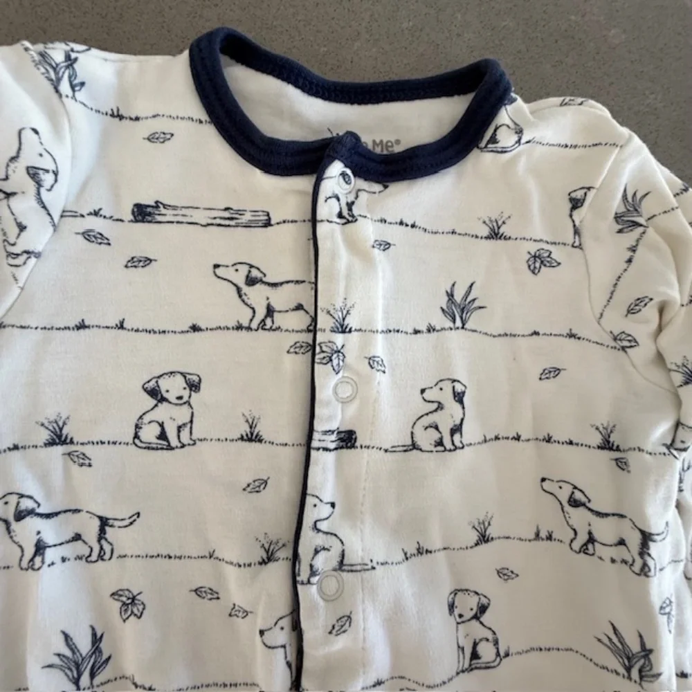 Little Me Dog 6M Sleeper and Hat Blue & White Unisex Boys Snaps Worn 2x